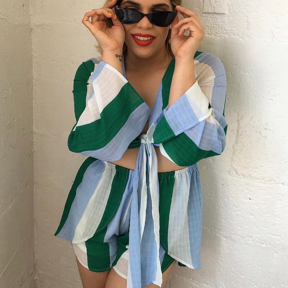Cut Out Tie Front Long Sleeve Romper